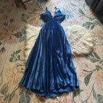 Lulus LULU’S Aerin Blue Satin Pleated Cutout Midi Dress Photo 5