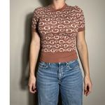 Guess Y2K  Tan White Monogram Short Sleeve Top Size Medium Photo 3