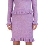 BCBG Paris Lavender Frost Knee Length Sweater Skirt with Ruffle Hem Size Large Purple Photo 0