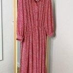 Vintage red leaf button up house dress Size M Photo 0