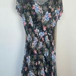 Moda Black Floral Flowy Maxi Dress Cap Sleeves Womens M Carmen Line Sundress Photo 2