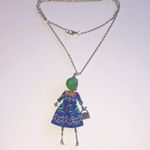 Unique Blue and Green Skull Lady In Dress Boho Pendant Necklace Photo 4