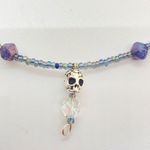 Silver Skull Pendant on Blue Shades Glass Beaded Necklace Photo 1