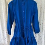 ZARA Cobalt Blue Bishop Sleeve A Line Button Down Ruffle Shirt Mini Dress XS Photo 3