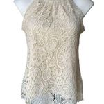Adiva Sleeveless Lace Cream Halter Neck Top, Sz S Photo 0