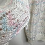 Vintage Billie Jo Open Knit Pastel Sweater Fits like a medium Blue Pink Chevron Photo 5