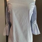 H&M Blue & White Preppy Nautical Striped Off-Shoulder Beach Summer Top Photo 0