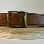 Vintage 90s Soft Tan Genuine Leather Chunky Brass Buckle Belt Size M/L Size M Photo 1