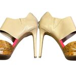 Vince Camuto  Canaday Heels Womens 8 Hot Pink Beige Cork Peep Toe Stiletto Retro Photo 5