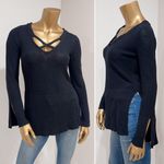 Free People  Women's Black Criss Cross Front Split Side Tunic Top Sweater Size XS Photo 1