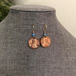 Retro Boho Hippie Indie Handmade Blue Bronze Copper gold cent penny money hoop earrings Photo 0