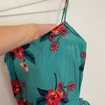 EXPRESS  Floral Square Neck Ruffle Wrap Dress Teal Blue Pink Boho Mini Fit Flare Photo 6