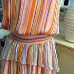 Ramy Brook Tobie Striped Smocked Waist Sleeveless Orange Silk Mini Dres Size M Photo 5