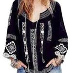 Free People  Embroidered Bohemian Festival Black & White Top EUC Size Small Photo 0