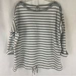 Anne Klein Gray & White Striped Top Button Shoulders Drawstring Hem Size 1X Photo 6
