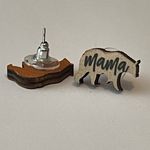 Mama bear wood earrings wooden mother mom stud studs new gift Photo 1
