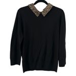 J.Crew Women's Tippi Merino Wool Leopard Collar Sweater Black Size Large Photo 1