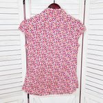 Lilly Pulitzer Floral Cap Sleeve Button Up Shirt White Pink 8 Photo 7