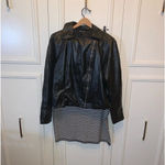 SheIn  faux leather black bomber jacket & Old Navy black striped skirt‎ XL Photo 2