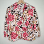 Vintage David N Floral Print Linen Blend Light Jacket Pink Brown White XL Photo 0
