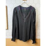 Free People  Gray Siesta Fiesta Embroidered V-Neck Top - Size - Large Photo 5