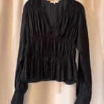 Frame Shirred V-Neck Black Blouse Women’s Large 100% Polyester Elegant Chic Top Photo 0