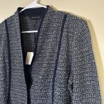 Ming Wang  Heritage Fit Cardigan Size PL Navy Blue & White Sweater Coastal NWT Photo 1