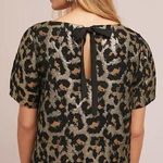 Anthropologie Hutch • Anthro Leopard Top metallic brocade gold black boxy bow neck Photo 1