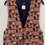 Vintage JLN Vest Womens Large Patriotic Bear Flag Ralph Lauren Look America Red Photo 0