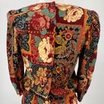 Vintage 80s Floral Paisley Patchwork Print Midi Dress Cinched Waist Blouson 8 Red Photo 7