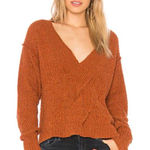 Free People  Coco Pullover V-Neck Long Sleeve Cross Knit Sweater in Terracotta Photo 0