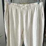 Eileen Fisher Cream White Striped Organic Cotton Lightweight Pull-On Pants Large Photo 1