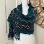 Missoni  Sciarpe Teal Zigzag Pattern Long Fuzzy Scarf Textured Boho Luxury READ Photo 3