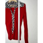 Vintage Y2K Fontana Red Ribbed Knit Double Zip Satin Zebra Print Trim Sweater M Size M Photo 6