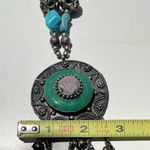Vintage Boho Tribal Medallion Pendant Necklace Carnelian Turquoise Multistone Blue Photo 10
