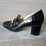 Liz Claiborne  Melba Block Heel Chunky Pumps Black Croc Embossed Gold Womens Sz 8 Photo 1