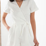 & Other Stories & other stories linen romper wrap tie front short sleeve playsuit pockets Photo 0