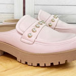 Crown & Ivy  Loralei Pearl Embellished Lug Sole Mule Loafers Blush Pink 7 Photo 0