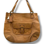 Coach Tan Leather Shoulder Bag Front Buckle Pocket Dual Handles Classic Style Photo 0