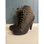 Women's DbDk Brown Heel Boots Size 8 Canvas And Vegan Leather Booties Brown Photo 1