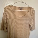 Chico's Chico’s Scoop Neck Half Sleeve Top White Beige Stripes Photo 1