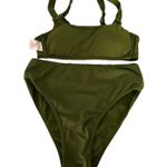 Xhilaration 2 Piece Set Bikini Ribbed Green Top & High Rise Swim Bottom Small Photo 5