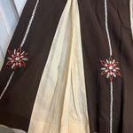 Loft Ann Taylor  Brown and Cream Embroidered Women's Skirt - Flare Pleated Skirt- Photo 3