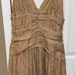 Storia  Spaghetti Straps Floral Brown Dress Ruffles Lined Size Large Photo 0