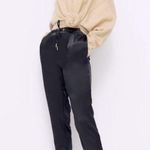 ZARA  SATIN PAJAMA STYLE Skinny PANTS W/ DRAWSTRING BLACK SIZE S NEW Photo 0