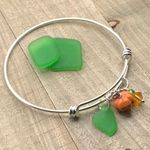 Halloween Genuine Green Sea Glass And Pearl Pumpkin Charm Beach Bracelet Bangle Orange Photo 3