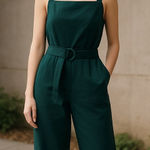 Rachel Roy NWOT Rachel  Wide Leg Jumpsuit Belted In Pine Green Photo 0