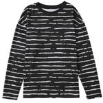 NEW Black Long Sleeve Casual Crewneck Top with White Abstract Stripes Size L Photo 6