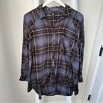 Urban Outfitters BDG  Brendan Plaid Blue and Brown Oversized Flannel Shirt Photo 2