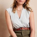 Banana Republic Factory Top Crepe Fabric Faux Wrap Banded Hem Gray Grey XL Photo 2